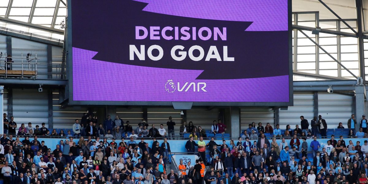 VAR logo on football scoreboard