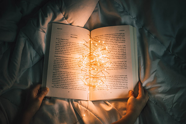 Fairy lights on a book