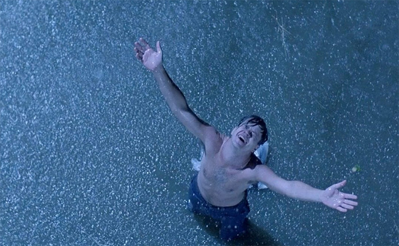 Shawshank Redemption Andy escapes in the rain